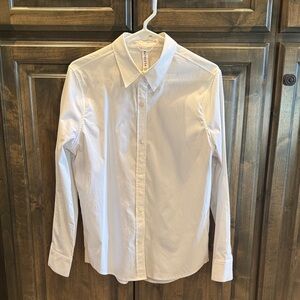 Athleta White Button-Down Stretch Midday Shirt Women M $105!